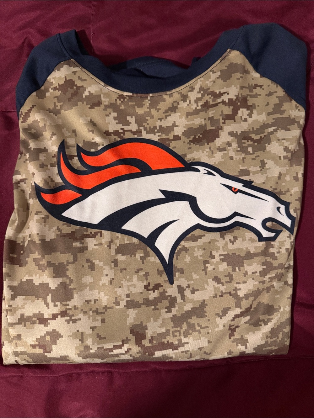 Nike Broncos Long Sleeve Camo Tee in Tan, Navy & Orange